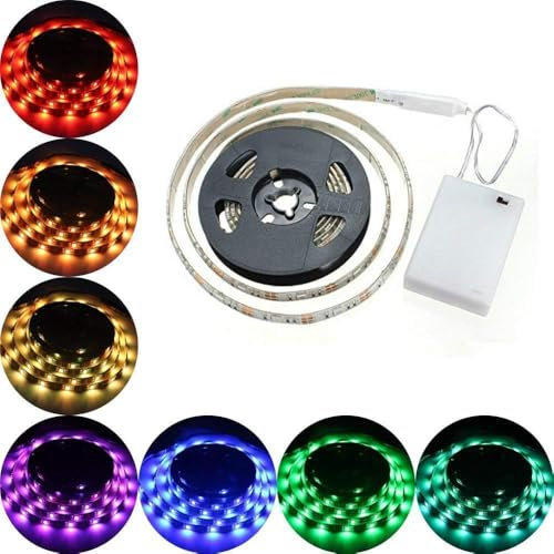 Battery Powered Led Strip Lights 3.3FT, SMD 5050 LED Lights for Bedroom Battery Operated Color Changing Lights with 3 Key mini Control RGB Flexible Led Light for TV, Party, Room Decoration