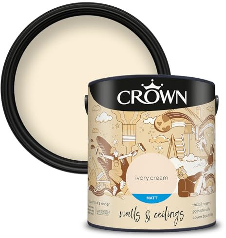 Crown Walls & Ceilings - Pintura de emulsión mate, tamaño 2,5 L, color crema marfil