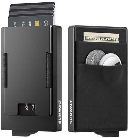 Slimwalt Porta Carte di Credito Uomo per 18 Carte, Portafoglio Uomo Slim con Protezione RFID, Pop-up Porta Tessere Uomo con Monete, Portacarte di Credito da Uomo con Smart CardSlot, Relago Uomo -Nero