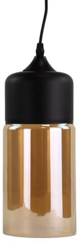 LUXULA elegante Pendelleuchte aus Glas - Schwarz und Bernstein-Farben - E27 Fassung - 1m Kabel - zylindrisch - modern Design Hängeleuchte Hängelampe