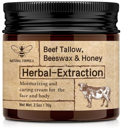 Beef Tallow Skin Care, Tallow & Honey Balm, Organic Grass Fed Tallow Balm,Whipped Beef Tallow for Skin Moisturizer, 100% Grass Fed Beef Tallow Moisturiser, For Face And Body(2.5oz)