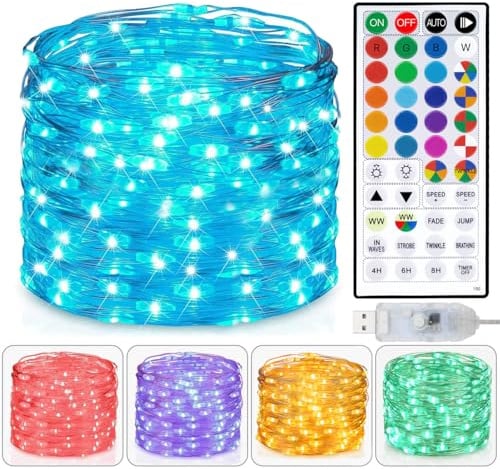 Homestarry Fairy Lights USB Plug in 33ft 100LEDs with Remote, Warm White 20 Color Changing Light Twinkle Firefly String Lights for Bedroom Party Wedding Christmas Tapestry, Multicolor Colors