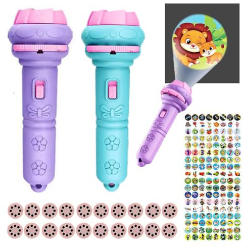 Lot de 2 lampes de poche projecteur pour enfants, 80 motifs d'animaux, dinosaures, véhicules de transport, fruits et chiffres, lampe de poche projecteur pour enfants à partir de 2 à 3 ans - Jouet