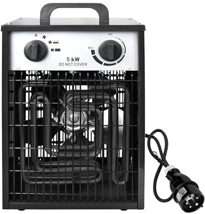 FIVMEN 5KW Heizlüfter Elektroheizung mit 4 Heizstufen Elektroheizer Bauheizer mit Integriertem Thermostat Elektrische Heizung Heater für Räume 10-50 m³, Schwarz
