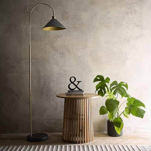 K LIVING Derby Floor Lamp in Charcoal and Antique Brass Finish | Modern Classic Design for Elegant Home Decor | Versatile Lighting Solution for Living Room, Bedroom, or Office