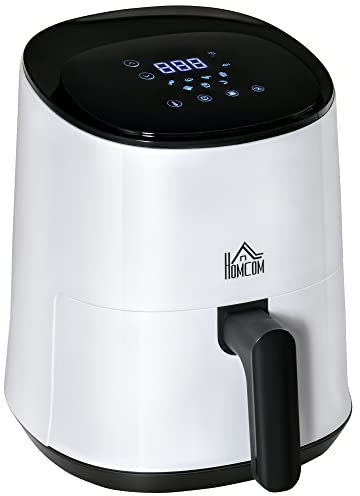 HOMCOM Friggitrice ad Aria 2.5L, 1300W, Forno ad Aria con 7 Funzioni Preimpostati, Touch Screen a LED e Cestello Lavabile, 80-200°C, Bianco e Nero