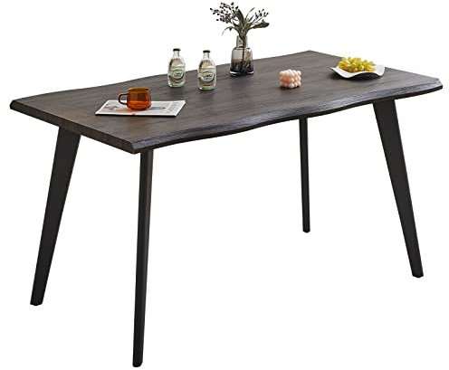 Table de salle à manger rectangulaire 120 cm Marron foncé avec pieds en métal noir Table 4 places Table en bois pour cuisine, restaurants et appartements