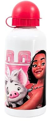 My sweety pop - Botella infantil Vaiana de aluminio para niños, guardería infantil - Escuela - Vacaciones - Comida - 19 cm - 500 ml - Hidratación - Idea de regalo (Vaiana - Blanco/Rojo)
