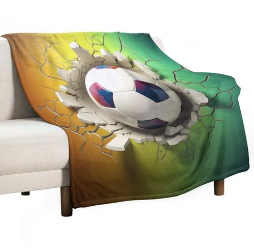 ECWECC Fußball Decke Kinder Fußball Kuscheldecke Flauschig MäDchen Geschenke 6-14 Jahre Geburtstag Couch Sofa ÜBerwurfdecke Zimmer Deko Wolldecke (130x180cm)