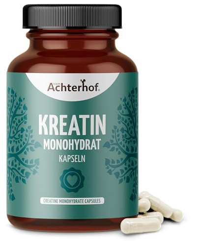 Kreatin Monohydrat 180 Kapseln | 700 mg Kreatin Monohydrat Pulver pro Kapsel | aus den Aminosäuren Arginin, Glycin und Methionin | vom Achterhof
