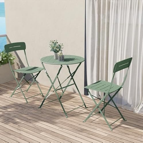 Grand patio Bistrotisch mit 2 Stühlen, Balkonmöbel Set 3 Teilig, Terrassenmöbel Wetterfest, Bistro Set, Balkon Garten Möbel Set für Kleinen Balkon (grün)