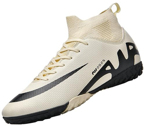 VTASQ Kinder Fußballschuhe Jungen Mädchen Fussballschuhe Sportliche Indoor Outdoor Athletic Soccer Schuhe Professionelle Trainingsschuhe Turf Football Schuhe Beige EU36