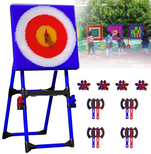 2 in 1 Deluxe Axe Throwing Game Set for Adults with Collapsible Stand, Backyard & Indoor Outdoor Sports Activity Set Includes Axes, Darts, Bows & Throwing Stars with Target Board