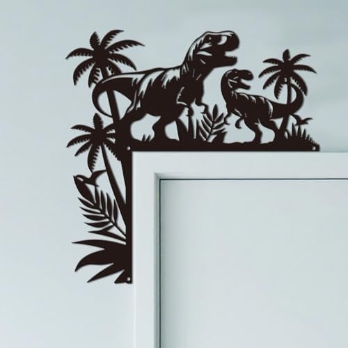 CUTHOLLOW Dinosaurier und Tropische Pflanzen Türrahmen Deko Metall Wanddeko | 25x25cm Türrahmen Schild, Tür Deko, Wanddeko Tür, Hängende Fensterdeko, Metall Dekoschild für Zuhause & Büro