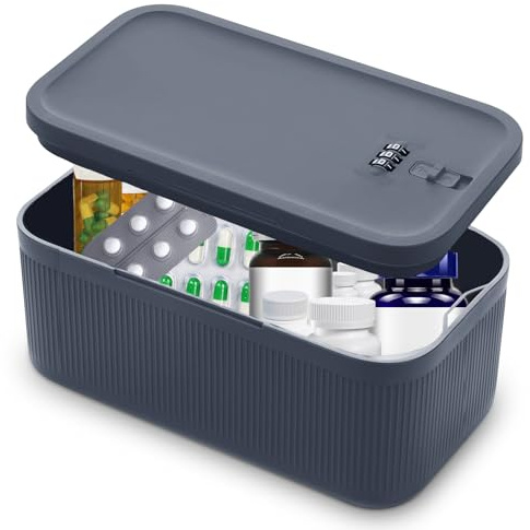 Veftsvy Kleine Abschliessbare Box, Verschließbare Box mit Zahlenschloss 3 Stellig, Sicherer Aufbewahrungsbox für Medikamente, Geldkassette, Handy, Wertsachen, Reise und Tägliches Gebrauch usw (Grau)