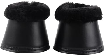 Merauno® Faux Fur Bell Boots Fleece Trim Over Reach Boots Jumping Bells (XL, Black Black)