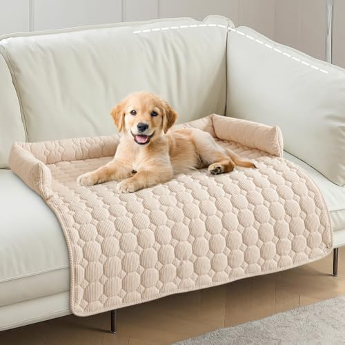Meenewching Hundebett Sofa, 75x75cm Weiches Waschbares Sofabett Hund, Hundedecke Sofa mit Rand, Sofaschutz, Flauschiges rutschfest Hundekissen für Kleine und Mittlere Hunde und Katzen, Beige