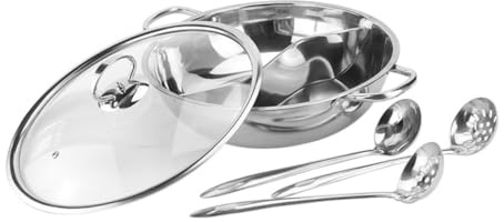 TEHAUX Pentola Hot Pot Doppio Sapore in Acciaio Resistente con Divisorio Compatto e Scolapasta Integrato Leggero per Cucina Domestica