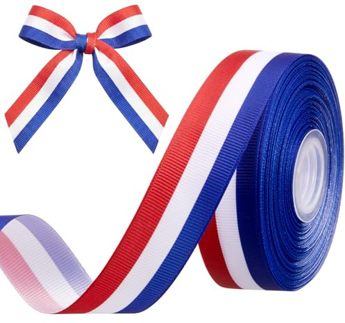 Gulfmew Blau Weiß Rot Band Französisch Flagge Nationalband Medaille Schleifenband Gestreift Geschenkband Dekoband Stoffband für WM EM Nationalfeiertage (Frankreich, 2,5 cm x 22,8 m, Ripsband)