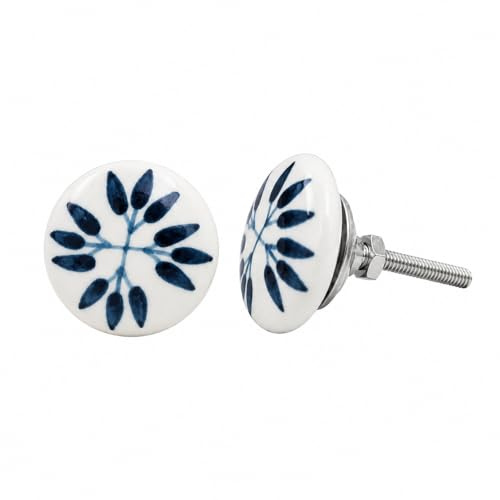 Handcrafted Ceramic Cabinet Knobs – Decorative Vintage Drawer Pulls for Kitchen Cabinets, Dressers, Wardrobes & Furniture – Colorful Round Cupboard Door Handles (Set of 2) (Cabinet knob D7)