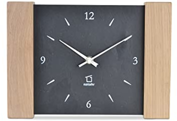 Natuhr Tischuhr Holz Eiche Schiefer Wanduhr Matterhorn auch Wandmontage geräuscharmes Quarz-Uhrwerk (Quartzuhr)