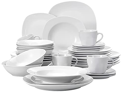 MALACASA, Series Elisa, 36-Piece Avorio Bianco Servizio da tavola in Porcellana Servizio da tavola con 6 Tazze, 6 Piattini, 6 Piatti da Dolce, 6 Piatti Fondi, 6 Piatti Piani e 6 Ciotole