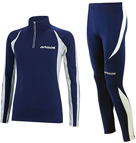 Airtracks Herren Winter Laufset Pro Thermo Laufhose Lang Laufshirt Langarm Sweatshirt Fleece Funktionsshirt Sport Langarmshirt Jogginghose Leggins -Navy - L