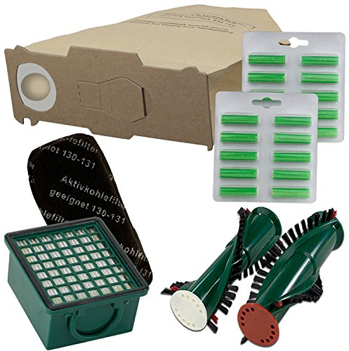 Wamos | 20 Staubsaugerbeutel Filterset Rundbürsten Duft geeignet für Vorwerk Kobold Vk 130 131 131 Sc mit Eb 350 351