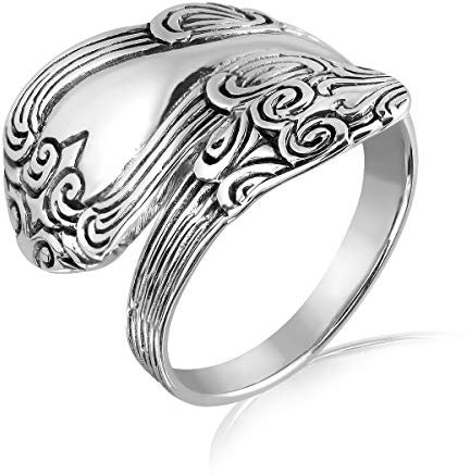 WithLoveSilver 925 Sterling Silver Motif Spoon Handle Wrap Adjustable Ring Jewellery (10)