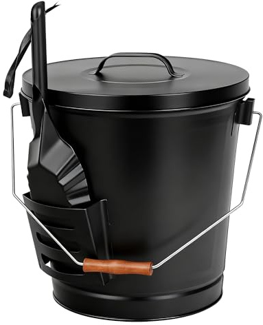 F2C 5.15 Gallon Galvanized Iron Ash Bucket Accessories with Lid and Shovel for Fireplace, Fire Pits, Wood Burning Stoves