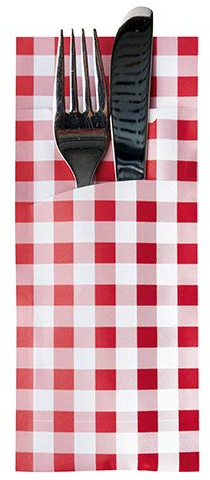 Papstar - 1 x 520 Bestecktaschen 20 cm x 8,5 cm rotVichy Karo Handtuch weiß 33 x 33 cm 2-lagig inkl.