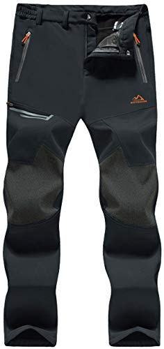 TACVASEN Warm Trousers Mens Fleece Trousers Winter Ski Sports Trousers Thermal Outdoor Cold Trousers, Thick - Black, 36