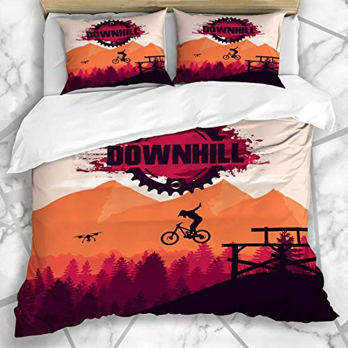 NOLYXICI Bettwäsche - Bettwäscheset Radfahren Fahrrad Berg Downhill Freeride Extremsport MTB Erholung Cliff Action Aktive Aktivität Mikrofaser weich dreiteilig Mit 2 Kissenbezügen 135 * 200