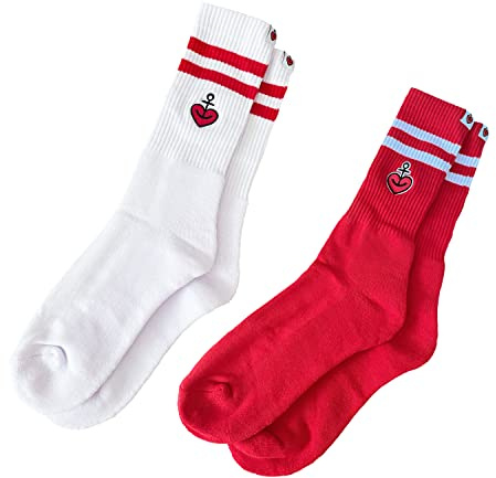 ASTRA Sportsocken, kultige Freizeitsocken für Männer und Frauen, lange Tennissocken mit gesticktem Herzanker-Logo, 2er Pack Socken in Rot & Weiß, Unisex, Gr. 35-46