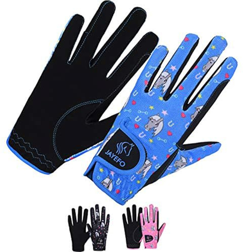 Jayefo, Guantes ecuestres para Montar a Caballo para niños, jóvenes, niños, Montar a Caballo, jardinería, Bicicleta, fútbol al Aire Libre, niñas, Deportes de equitación (Negro/Azul, Edad 6-8 AÑOS)