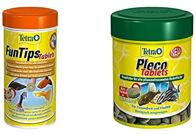 Tetra FunTips Tablets, Haft Futtertabletten als Hauptfutter für alle Zierfische & Pleco Tablets – Nährstoffreiches Hauptfutter für alle pflanzenfressenden Bodenfische, verschiedene Größen