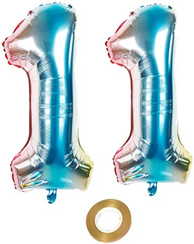 32 Zoll luftballons zahl 11 Regenbogen Mädchen 11. geburtstagsdeko Mädchen Nummer 11 Helium Zahlenballon 11 folienballon 11 XXL ballon 11 jahre Geburtstag Dekoration Mädchen 11 geburtstag deko(11)
