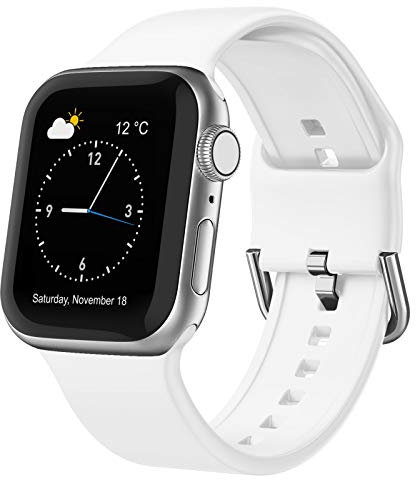 Adepoy Kompatibel mit Apple Watch Armband 41mm 40mm 38mm, Silikon Sport Ersatz Band mit Edelstahl Verschluss für iWatch Series SE 7 6 5 4 3 2 1 Damen Herren, Weiß