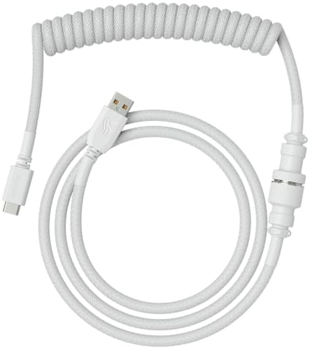Glorious Gaming Premium Coiled Keyboard Cable - Gold Plated USB-A (PC) to USB-C (Keyboard), Tangle Resistant, Double Braided Sleeving for Peak Durability, 5-Pin Aviator Mid-Connection - Ghost White