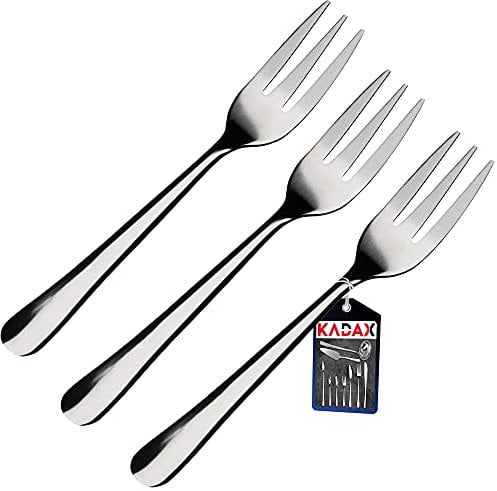 Fourchettes à gâteau KADAX en acier inoxydable, lot de 3, fourchette à fruits avec surface lisse, fourchette en acier inoxydable, fourchette à dessert, lavable au lave-vaisselle (L: 14cm, argent)