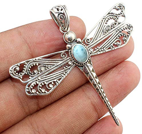 925 Sterling Silber Libelle Anhänger für Frauen, Larimar Anhänger, Böhmisches Weihnachtsgeschenk ohne goldene Kugel