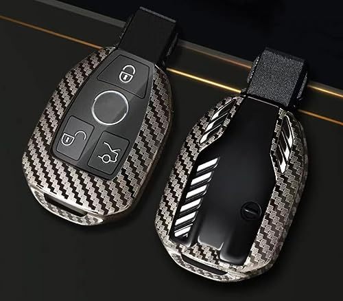 Autoschlüssel Hülle für Benz, Kompatibel mit Keyless Mercedes Benz A B C E V und GLA GLC GLE GLK GLS AMG W212 W204 Zinklegierung Schutzhülle Cover aus Kohlefaser