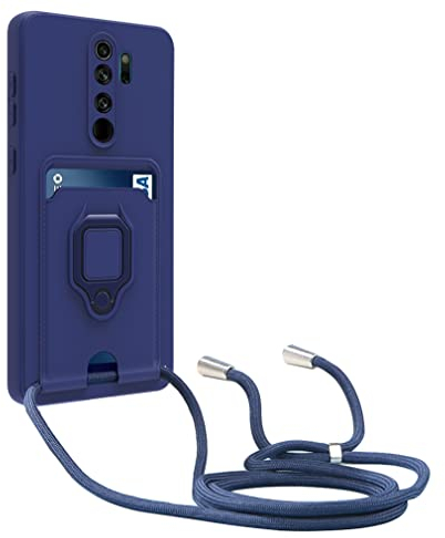 yanasuo Kameraschutz Silikon Handykette Hülle kompatibel mit Xiaomi Redmi Note 8 Pro, Metall Ring Halter Handy Cover,Verstellbarer Halskette Handyhülle-Blau