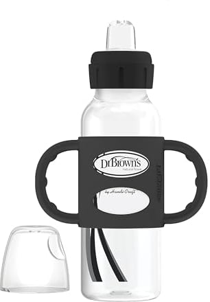 Dr. Brown's Milestones Narrow Sippy Spout Bottle with 100% Silicone Handles, Easy-Grip Handles with Soft Sippy Spout, 8oz/250mL, Black, 1-Pack, 6m+