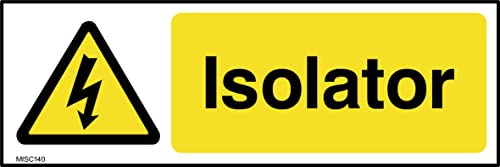 USSP&S Isolator Sign - 150mm x 50mm Yellow Vinyl Self Adhesive Sticker (Safety/Warning)