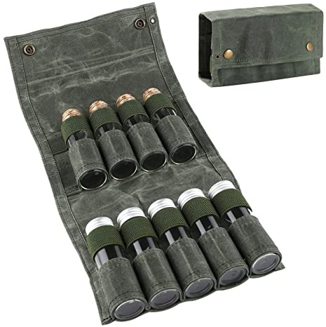 ACAREY Camping Spice Kit Travel Spice Holder hiking spices set bushcraft spice kit and oil pouch Spice Jar with Storage Bag Spice Organizer for Camping, Party and Outdoor BBQ (ArmyGreen)