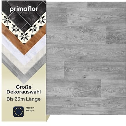 Primaflor PVC Bodenbelag Meterware - TURIN, Eiche grau 619M, 2,00m x 1,00m, Vinyl-Boden in Holzoptik für Küche, Wohn- und Badezimmer, Hochwertige Auslegware, Anti-Rutsch Oberfläche