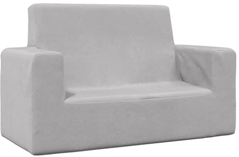 vidaXL Kindersofa 2-Sitzer, Sofa Sessel für Kinderzimmer, Kindersessel Kindercouch Abnehmbar Bezug, Kindermöbel, Modern, Hellgrau Weich Plüsch