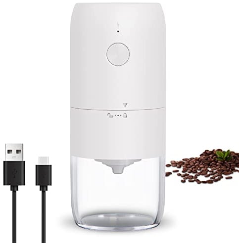 CIRCLE JOY Electric Coffee Grinder with Ceramic Burr Portable Rechargeable Propeller Grinder for Coffee Beans with Adjustable Coarseness, White