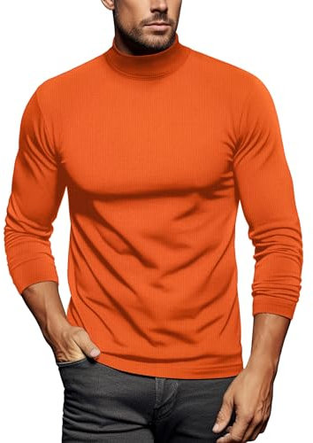 Zengjo Long Sleeve Thermal Tops Mens High Neck(Orange,M)